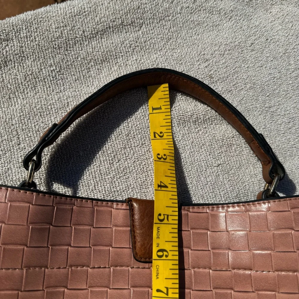 JEN & CO Woven Textured Tote Bag Pink Brown Crossbody Vegan Leather